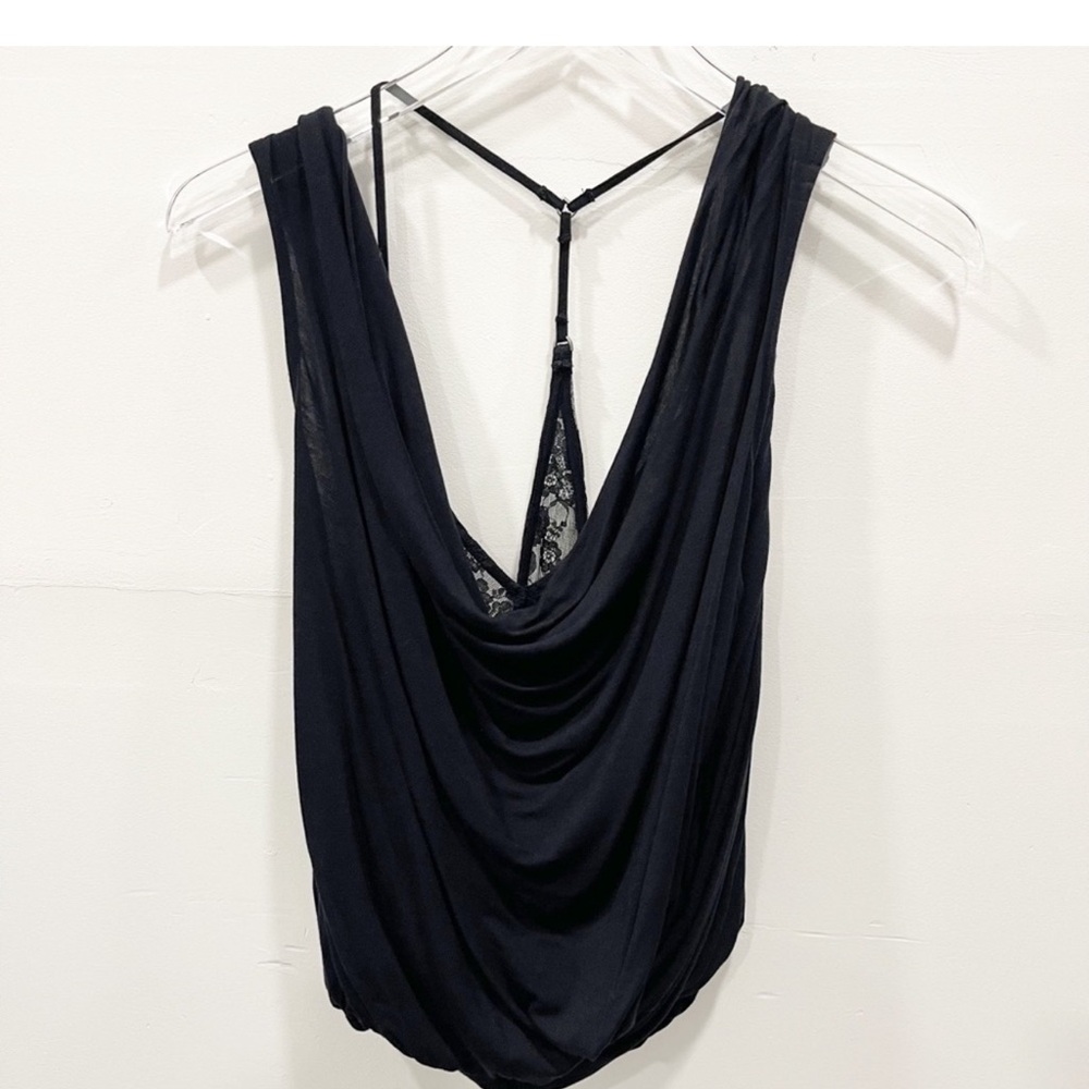 Intimately Free People Black Cowl Deep V Lace Layered Tank Top Small